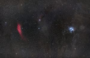 Plejády a mlhovina Kalifornie, ESO obs., La Silla, Chile, Nikon D810A, Zeiss Otus 28/1,4